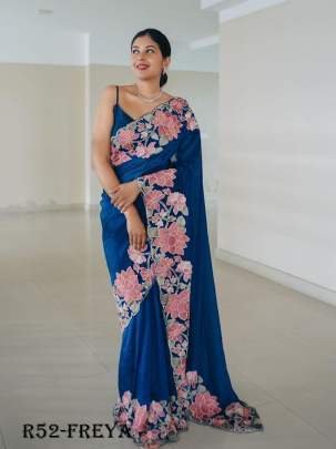 Blue Freya Designer Embroidered Saree With Bangalory Blouse