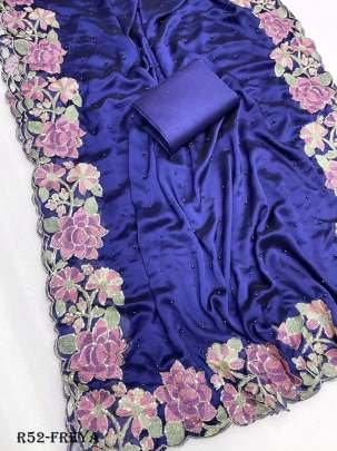 Blue Freya Designer Embroidered Saree With Bangalory Blouse