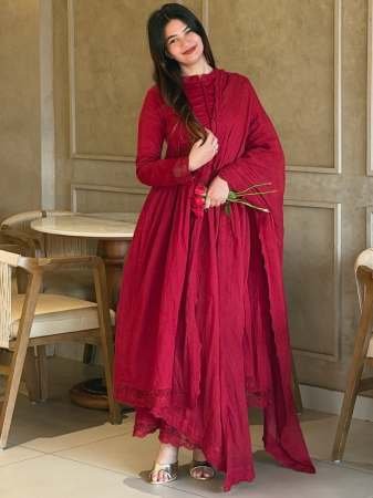 Full  Flair  Red  Colour Ready Made Suit