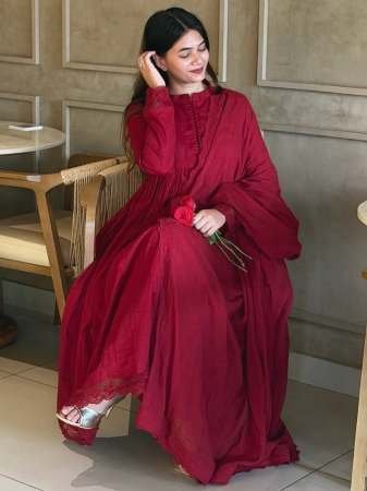 Full  Flair  Red  Colour Ready Made Suit