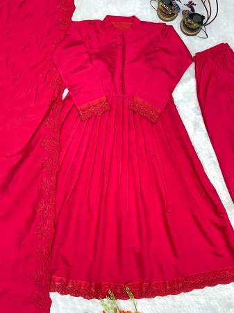 Full  Flair  Red  Colour Ready Made Suit