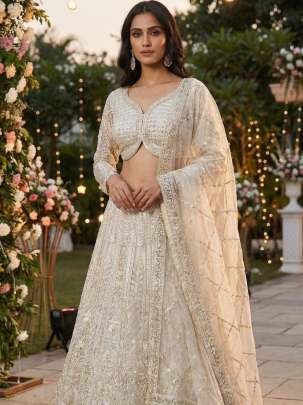 Full Heavy  Work  Cream Colour Lehenga Choli With Dupatta