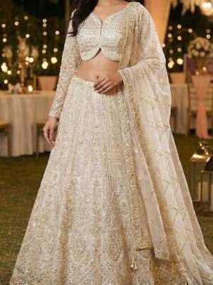 Full Heavy  Work  Cream Colour Lehenga Choli With Dupatta