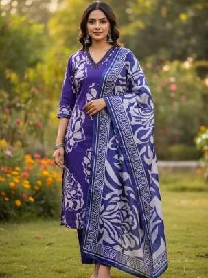 Full Paper Mirror Nack  Work Purple Colour Kurti Pant Dupatta Set