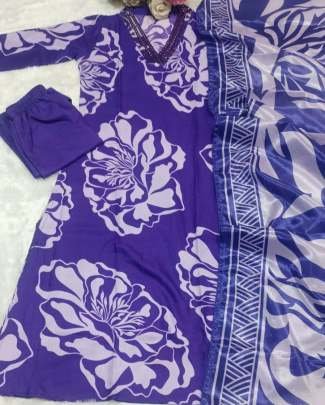 Full Paper Mirror Nack  Work Purple Colour Kurti Pant Dupatta Set
