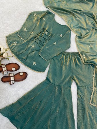 Full Sleeve Turquoise Ratro Palazzo Suit