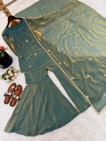 Full Sleeve Turquoise Ratro Palazzo Suit