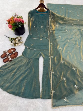 Full Sleeve Turquoise Ratro Palazzo Suit