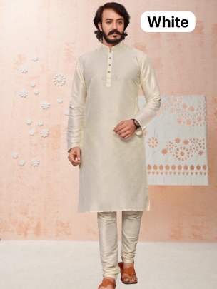 Full Sleeve White Men Grey Silk Kurta Pajama Set