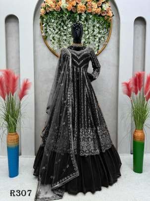 Black Full Stitched Party Wear Georgette Lehenga