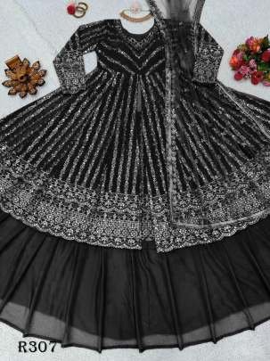 Black Full Stitched Party Wear Georgette Lehenga