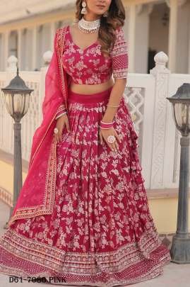Full Stitched Viscose Jacquard Pink Lehenga Choli