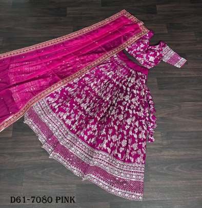Full Stitched Viscose Jacquard Pink Lehenga Choli