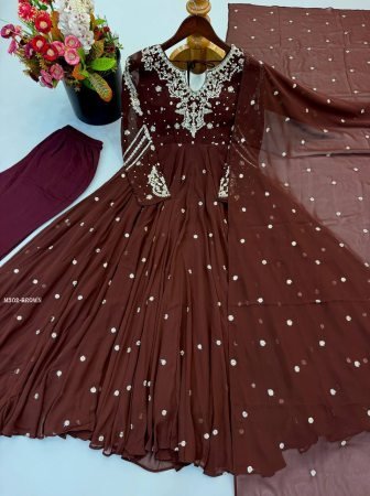 Fully Flair Embroidered Brown Anarkali Suit Set