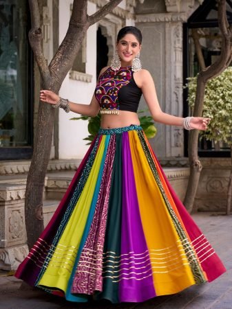 Fully Flair Multi Colour Navratri Lehenga With Mirror Work Blouse 