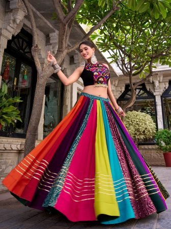 Fully Flair Multi Colour Navratri Lehenga With Mirror Work Blouse