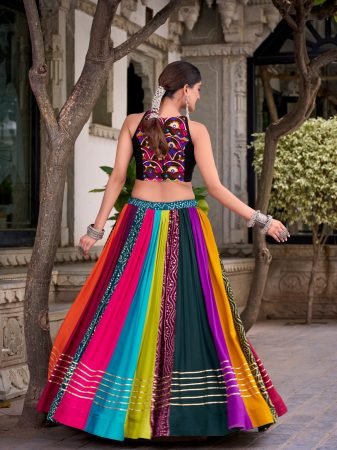 Fully Flair Multi Colour Navratri Lehenga With Mirror Work Blouse