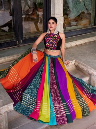 Fully Flair Multi Colour Navratri Lehenga With Mirror Work Blouse