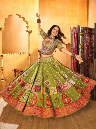 Fully Flared Parrot Grren  Navratri Special  Lehenga Choli