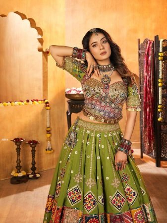 Fully Flared Parrot Grren  Navratri Special  Lehenga Choli