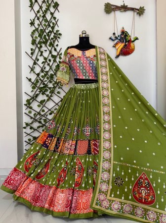 Fully Flared Parrot Grren  Navratri Special  Lehenga Choli