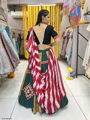 Fully Stitched Green Rayon Printed Lehenga Choli With Garmthi Work Lace And Patch Work