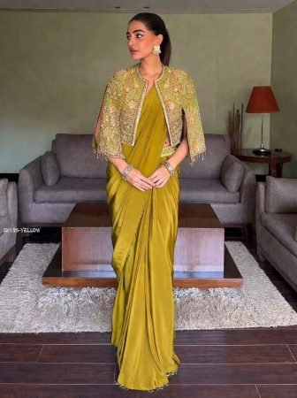 Fully Stitched Yellow Designer Lehenga Saree with Blouse