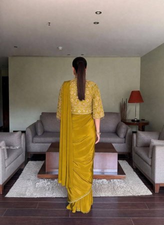 Fully Stitched Yellow Designer Lehenga Saree with Blouse