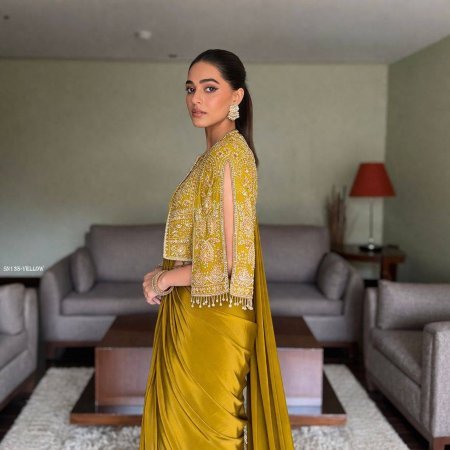 Fully Stitched Yellow Designer Lehenga Saree with Blouse