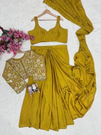 Fully Stitched Yellow Designer Lehenga Saree with Blouse