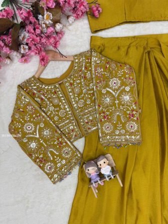 Fully Stitched Yellow Designer Lehenga Saree with Blouse