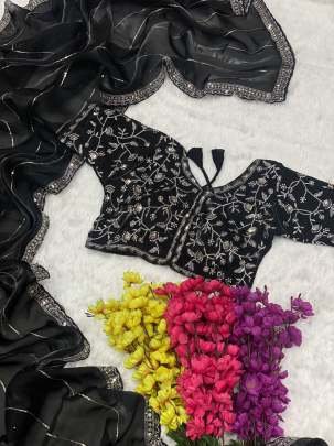 Function Wear Black Heavy Embroidery Jimmy Choo Saree