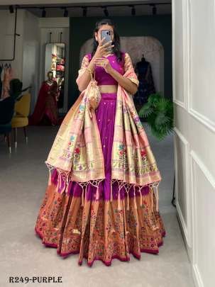 Function Wear Purple Jacquard Silk Paithani Lehenga Choli