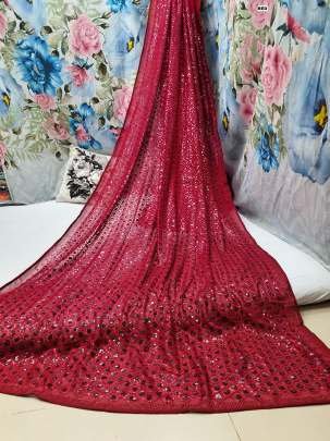 Function Wear Red Heavy Dual Sequins Embroidery Work Sarees