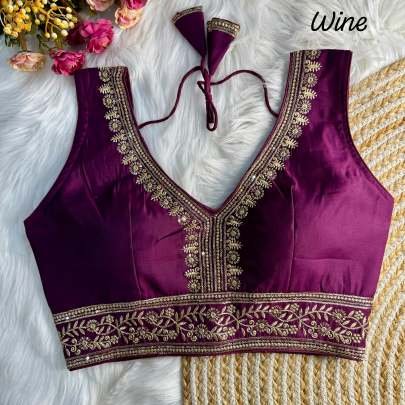 Function Wear Wine Gold Thread Work Readymade Blouse With Sleeve