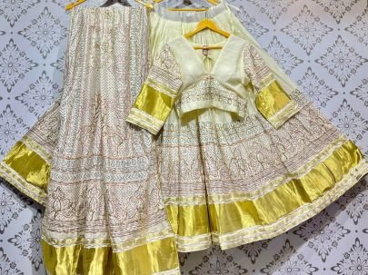 gajji silk  white  Chaniya choli With vintage work