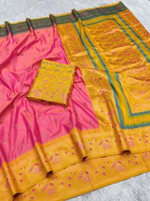 Gajri Color Banarasi Silk Saree and Unique Blouse