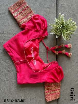 Gajri Readymade Vichitra Silk Blouse With Puff And Gota Less