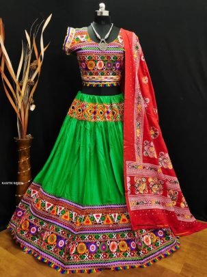 Gamthi Parrot Green Kids Navratri Traditional Lehenga