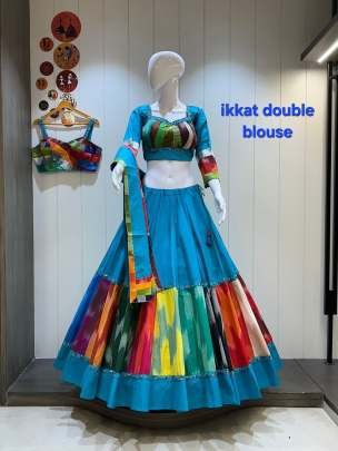 Gamthi Work 8 mtr Flair Chaniya Choli In Ikkat Cotton