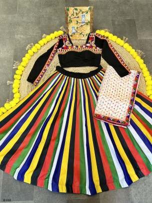 Gamthi Work And Digital Printed Maslin Lehenga Choli