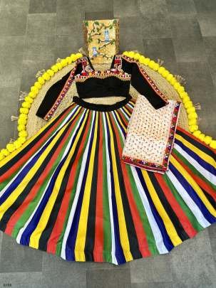 Gamthi Work And Digital Printed Maslin Lehenga Choli