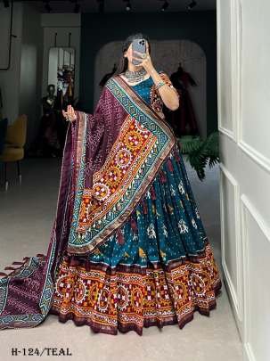 Gamthi Work Tussar Silk Teal Color Lehenga Choli