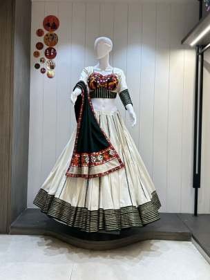 Gamthi Work White And Black Chaniya Choli