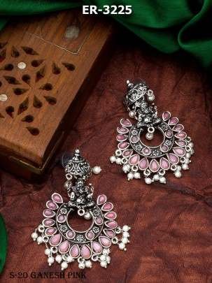 Ganesh Pattern Oxidized Earrings Set From Fab Funda