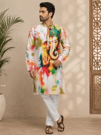 Ganesha Special Printed Cotton Kurta for Men