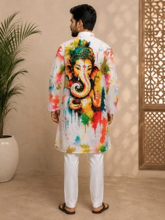 Ganesha Special Printed Cotton Kurta for Men