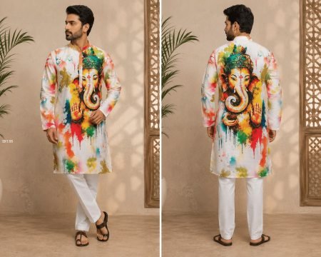 Ganesha Special Printed Cotton Kurta for Men