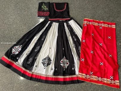 Garba Special White and Black Digital Printed Crepe Semi Stitched Lehenga Choli