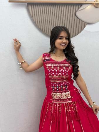 Garba Wear Pink Colour Mother Daughter Combo